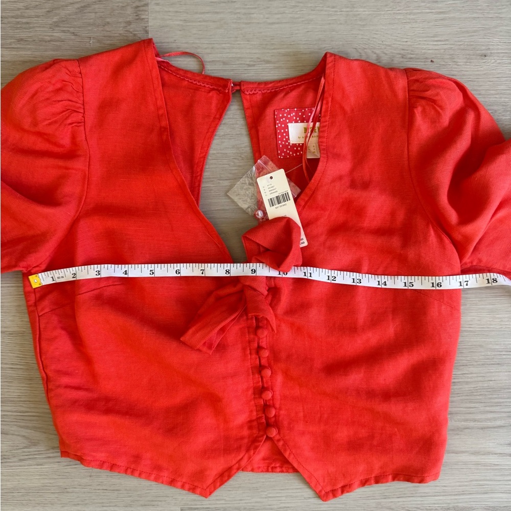 NWT MAEVE ANTHROPOLOGIE Coral Short Sleeve Linen Tie Front Crop Top Size 4 NWT - Picture 12 of 13